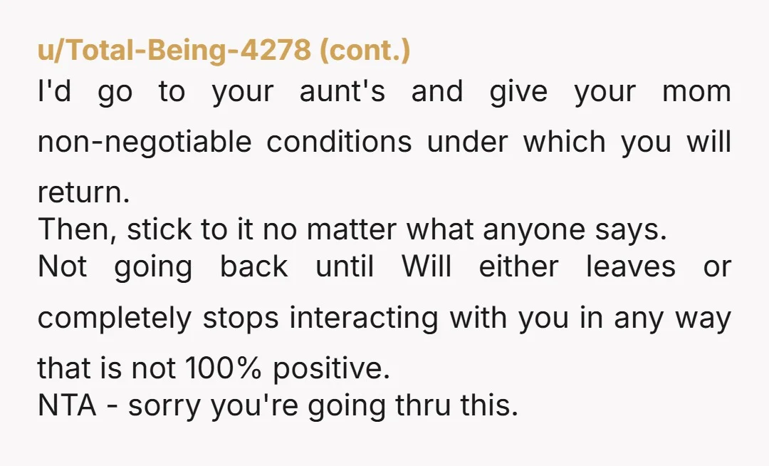 u/Kitchen-Ad5250 NTA. Will is an ass. And your mom is being one too; she’s overcompensating for what Will has been through but that doesn’t mean he gets a free pass...