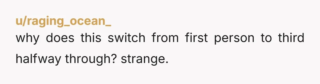 u/raging_ocean_
why does this switch from first person to third halfway through? strange.