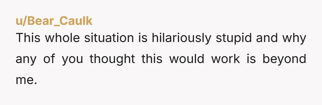 u/Bear_Caulk This whole situation is hilariously stupid and why any of you thought this would work is beyond me.