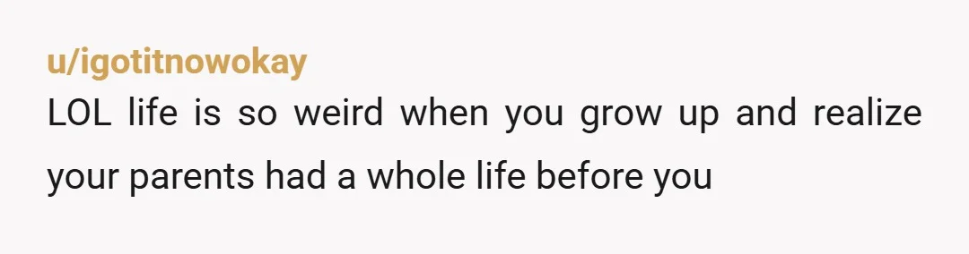 u/igotitnowokay
LOL life is so weird when you grow up and realize your parents had a whole life before you