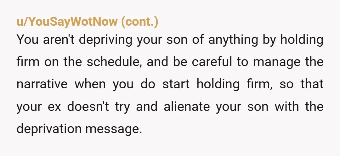 u/MaryMaryQuite- The new husband is working to squeeze you out. Advise them to only book events for the weekends they have your son if they want to include him. Otherwise,...