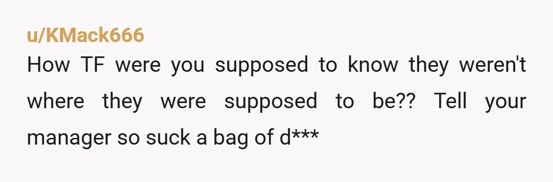 u/Historical_Quiet3909
NTA, but now you know the type of work culture that you’re in.
Next time they make a Snide remark just, just play the victim.
