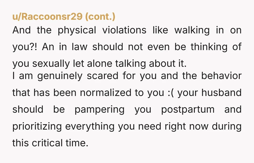 u/fortunatelyso INFO: does your husband mind his father is sexually harassing you and is he aware and cool with him being a sex pest ? NTA stop this now or...