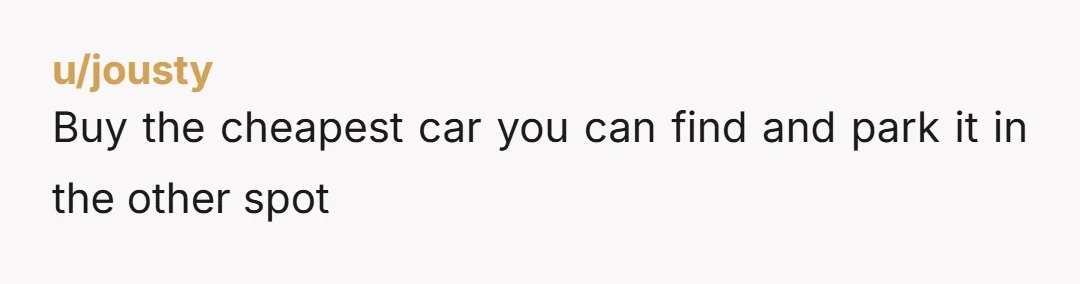 u/jousty
Buy the cheapest car you can find and park it in the other spot