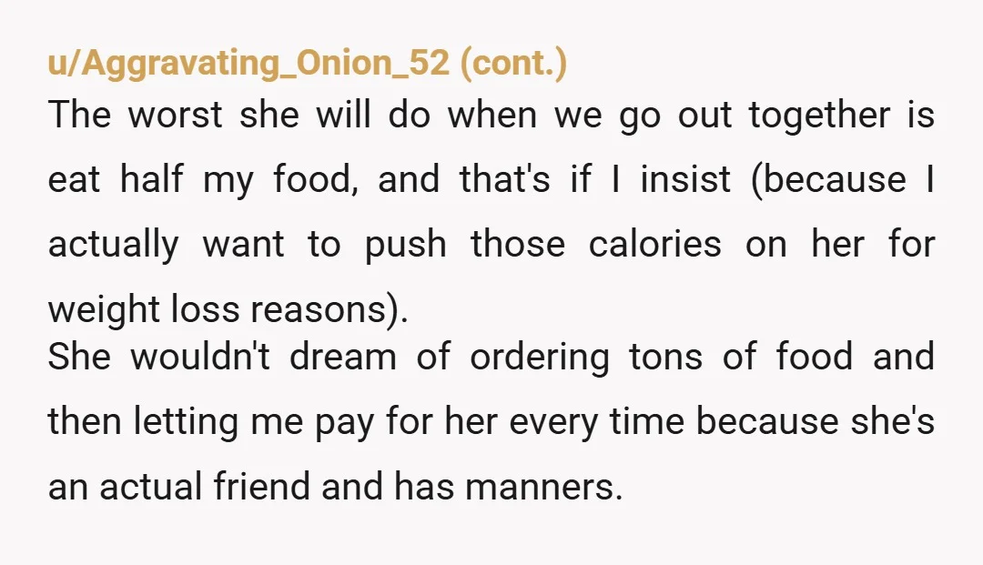 u/Odd_Tea4945 NTJ You have always covered for her so she became quite comfortable always expecting it. If I can't afford $60 of food, I don't order $60 of food, period....