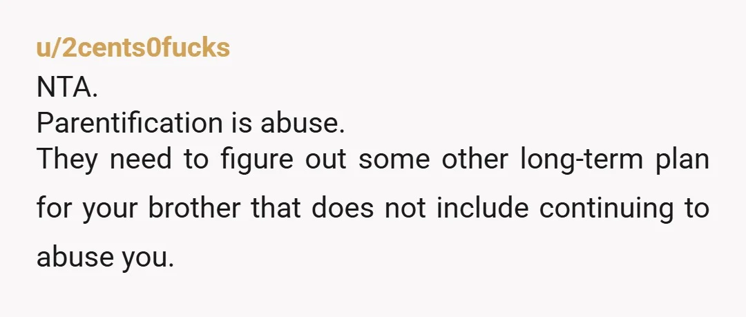 u/MerOpossum NTA. Your brother is their responsibility, not yours. Based on what you said in this post, losing contact with them would be a good thing and not a bad...