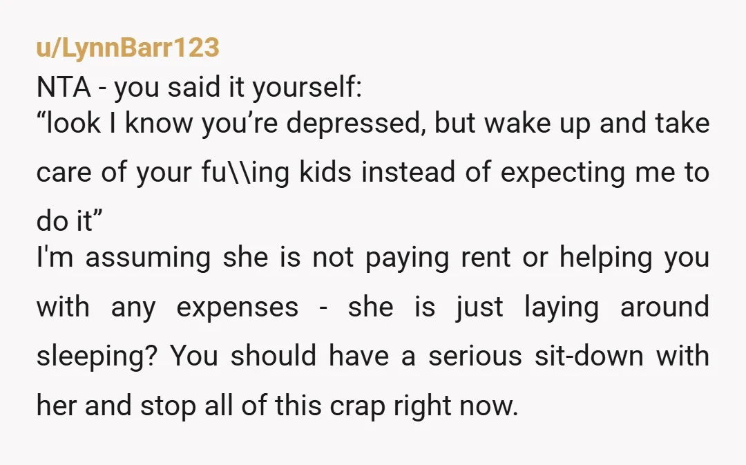 u/Awkward_Chest9310 NTA I've been in your position and I've been a depressed mother before.  You don't owe her an apology. I think you need to have a conversation with your...