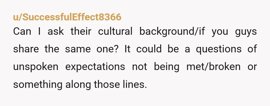 u/SuccessfulEffect8366
Can I ask their cultural background/if you guys share the same one? It could be a questions of unspoken expectations not being met/broken or something along those lines.