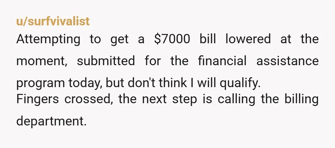 u/oneofsixoverends After a surgery at Kaiser decades ago a woman came in to discuss my bill. Long story short, she made an entire bill go away. I wrote down her...