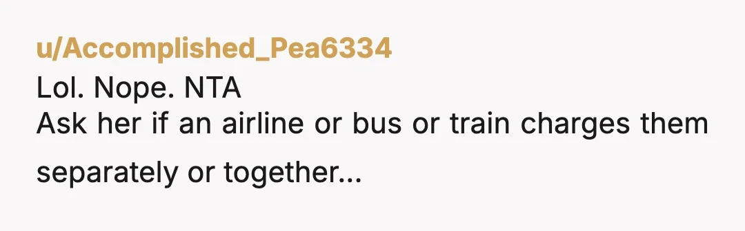 u/No-Fail-9327
NTA.
She's being ridiculous and she knows it which is why she sent back the money and was dodging your questions