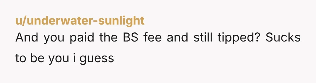 u/underwater-sunlight
And you paid the BS fee and still tipped? Sucks to be you i guess
