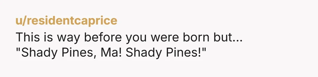 u/residentcaprice This is way before you were born but... "Shady Pines, Ma! Shady Pines!"