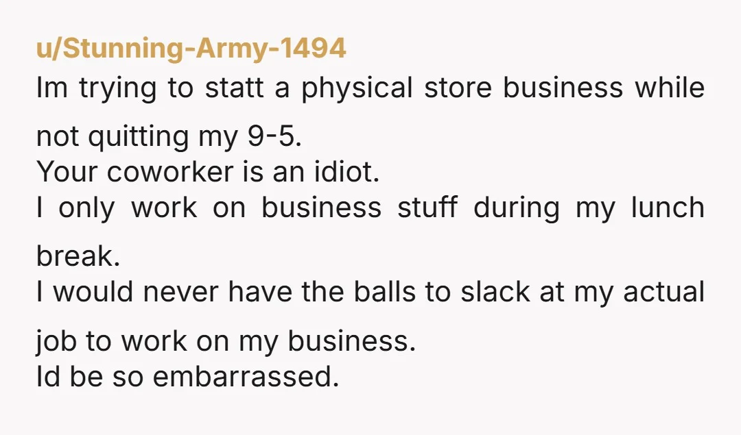 u/Impossible_Balance11 "Ah, but you see the point is I could not relax because instead of being able to knock off at 5 as we're supposed to, I had to stay...