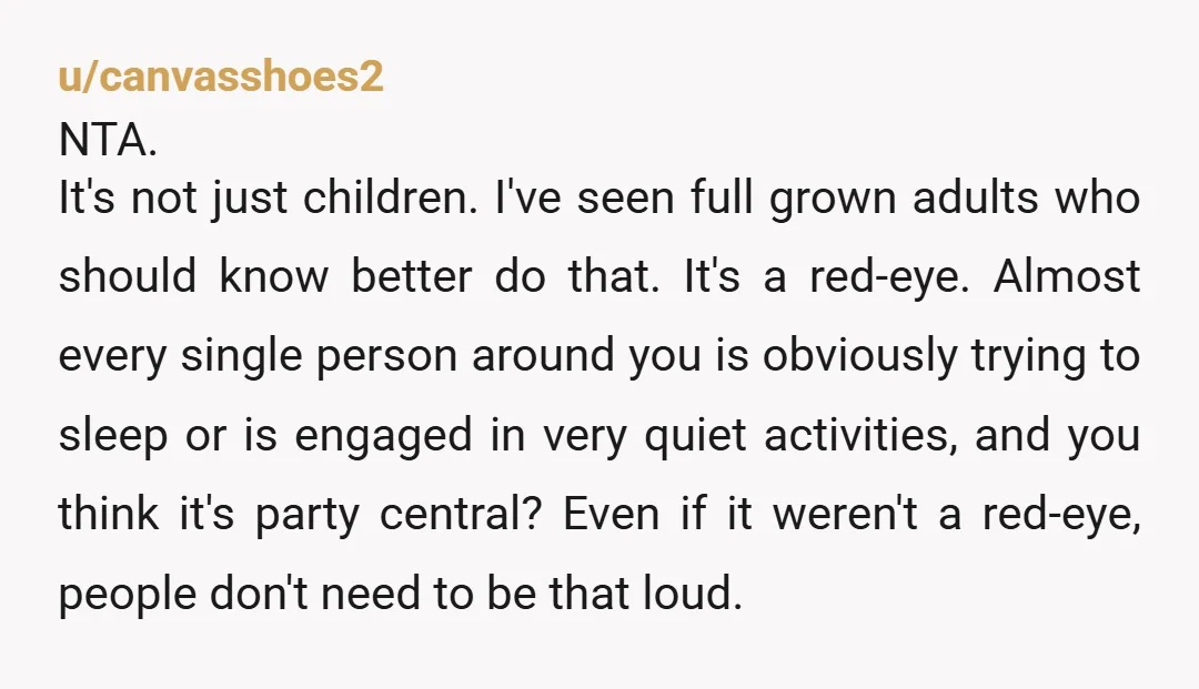 u/Savings-Dig3885 NTA: There's a difference between the parents making a reasonable attempt at keeping the child(ren) reasonably silent in the context, and not making that attempt whatsoever, which is how...