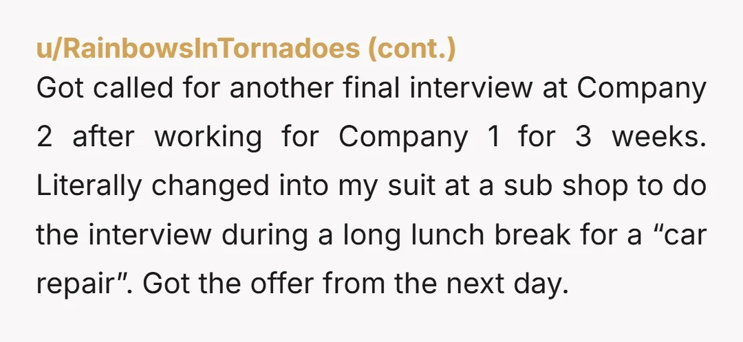 u/Aggravating_Bend_622 That's very s*** of company 1 but it's also reflective of the market. Next time accept the offer and renege if you get the other offer. If they can...
