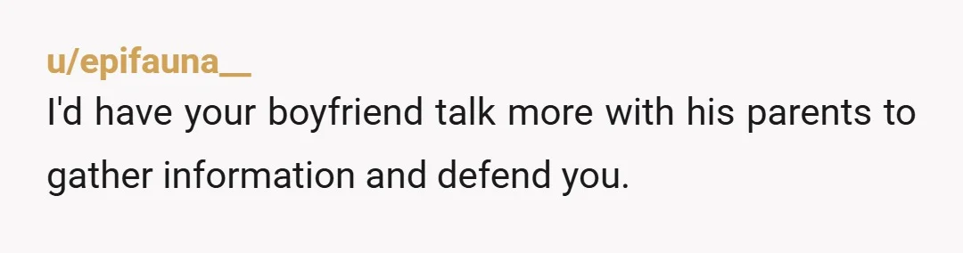 u/epifauna__ I'd have your boyfriend talk more with his parents to gather information and defend you. To them it may have seemed like you were ungrateful or not as involved...