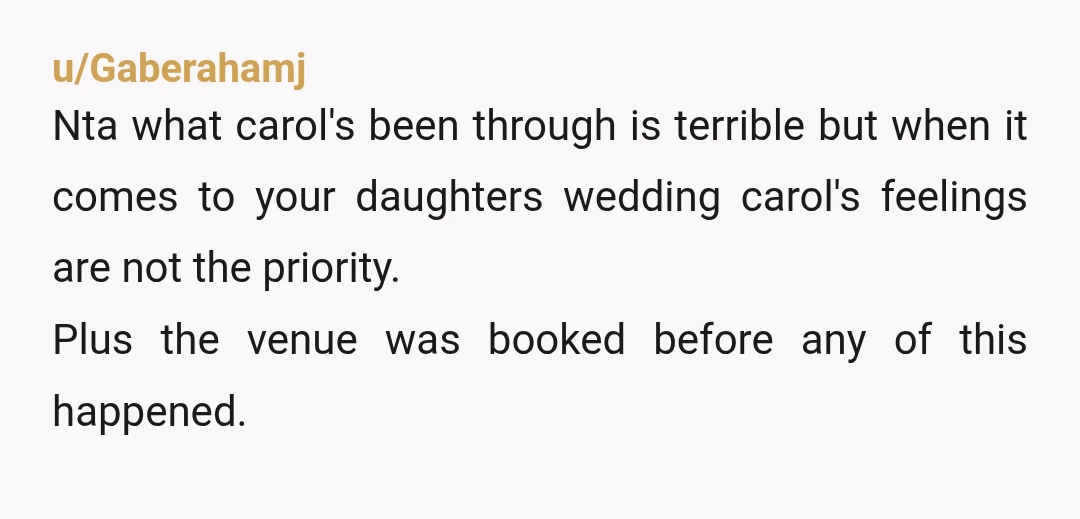 u/PumpkinChipCookies
NTA, it sounds like Carol has a year to get over it or send her regrets.