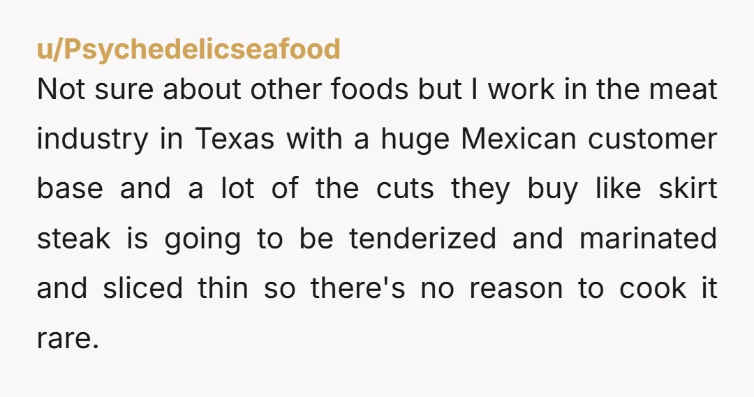 u/hairlongmoneylong I've never had a thick steak in Mexico, think fajita or milanesa, all this skirt steaks  So I think the concept of searing the outside while the inside is...