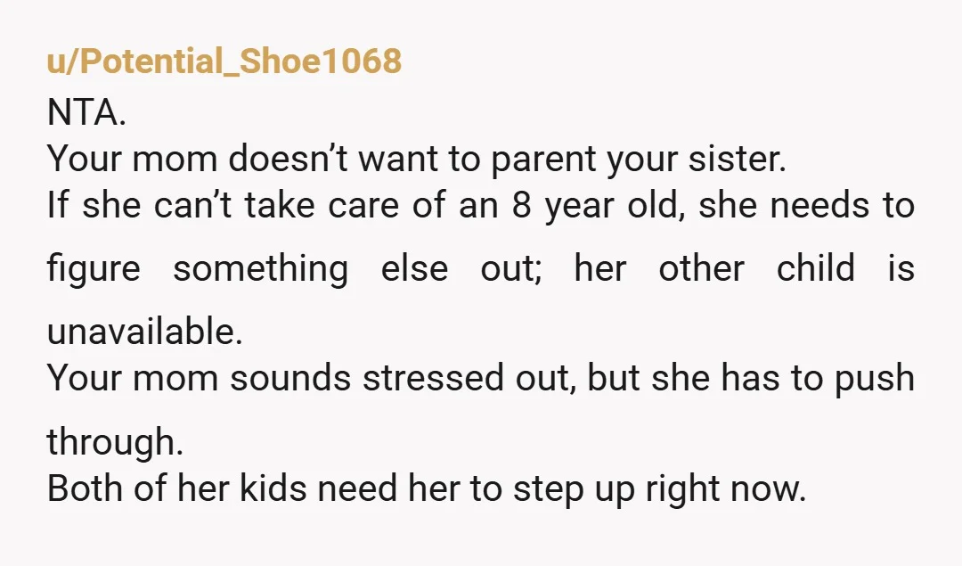 u/Both_Peak554 Nta. Your mom is purposely trying to set you up for failure. She don’t want you doing good on your SATs bc then you go away for college and...
