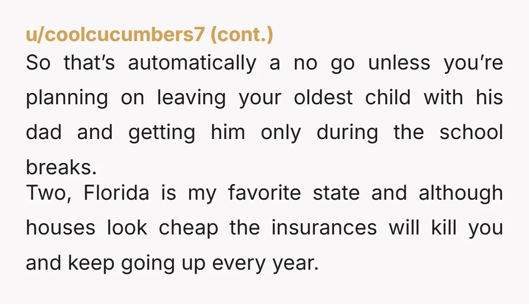 u/starry_nite99 Why are you even remotely entertaining this, as it would take your son away from his father?? Like, how could you even think of doing that to your son?...
