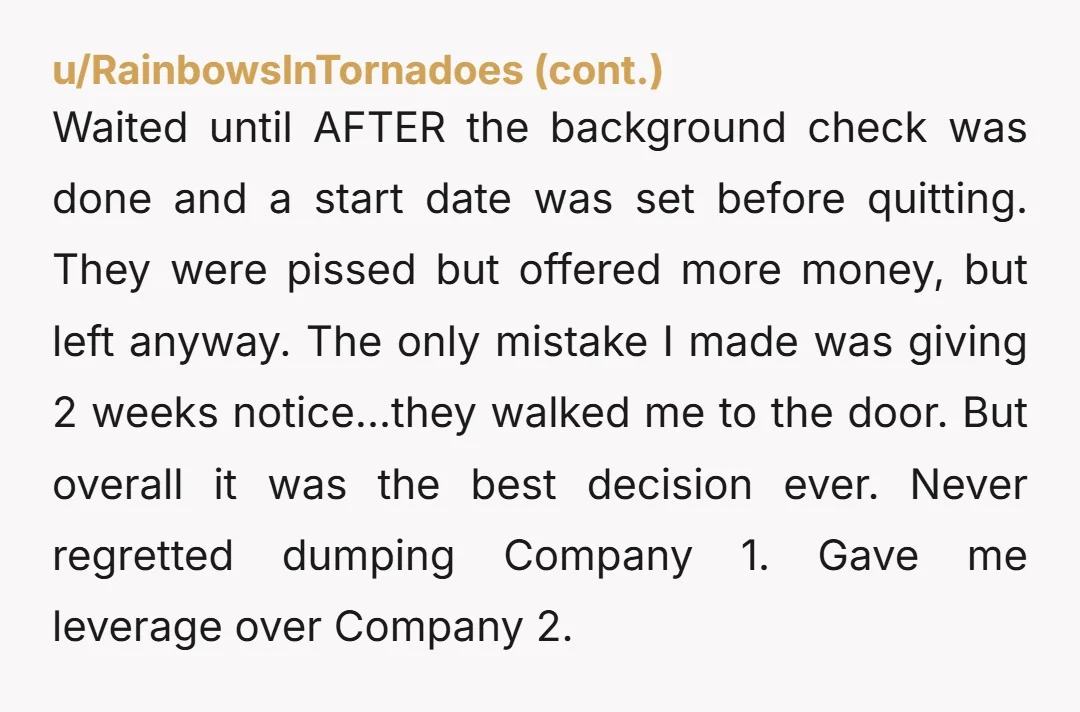 u/juhastocks Always take offer first Then take the next and the next after that Your priority is to yourself and no one else Remember…companies will kick you to the curb...