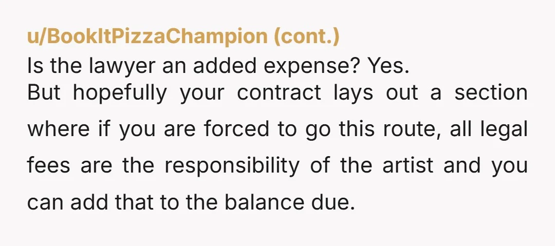 u/martiantheory
Hold your ground. Don’t accept anything short of full payment Let the album collect dust.