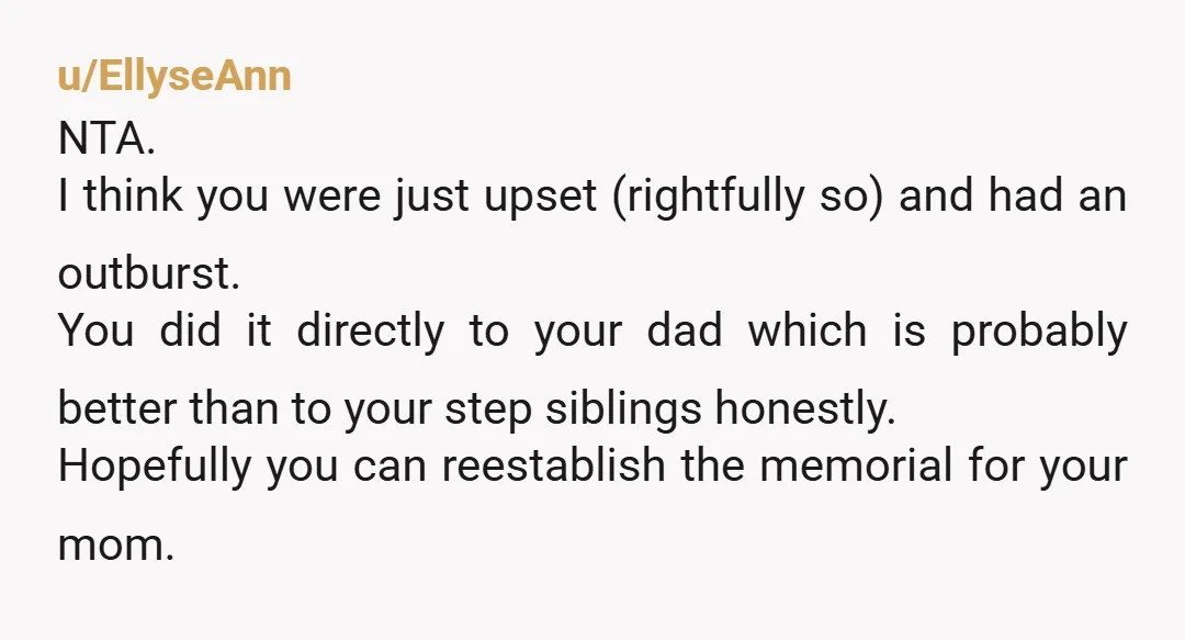 u/EllyseAnn NTA. I think you were just upset (rightfully so) and had an outburst. You did it directly to your dad which is probably better than to your step siblings...