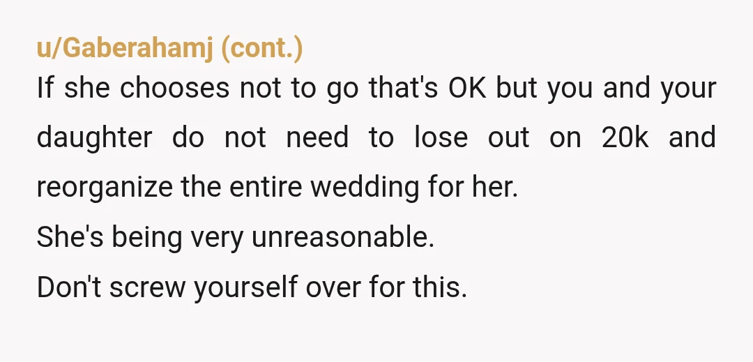 u/FunBodybuilder4620
NTA.
Your sister doesn’t have to come.
You and your daughter shouldn’t be penalized for her ex’s decisions.