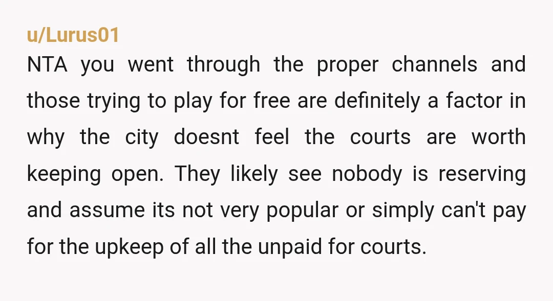 u/Lurus01 NTA you went through the proper channels and those trying to play for free are definitely a factor in why the city doesnt feel the courts are worth keeping...