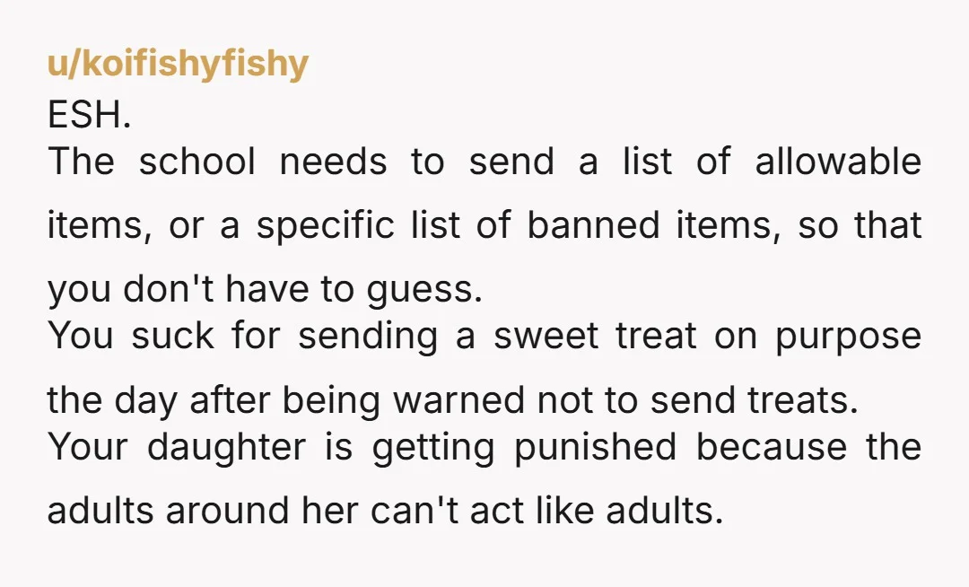 u/Sugar_Mama76 YTA. Your daughter is 8. She’s getting punished because of your actions. You put that child in an impossible situation of mom packs my lunch and school punishes me....