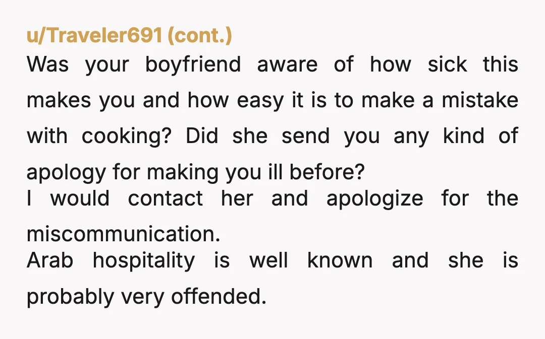 u/Adventurous_Couple76 ESH. Letting them know that you were bringing your own food before she already took the time to cook was the way of go. It’s rude that you let...