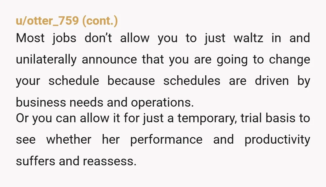 u/Key_District_119 I don’t know any new moms who could actually get any work done between 5 and 10 pm. She is being unrealistic about her capacity to work and juggle...