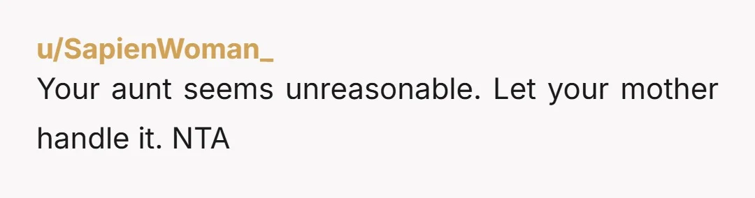 u/shyfidelity
You’re obviously NTA. Glad your mom is sticking up for you