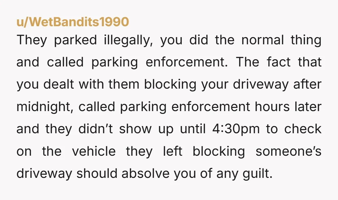 u/Oat57 A couple of weeks ago, my mother got a $200 ticket for blocking her own driveway. And she's lived there for 50 years.