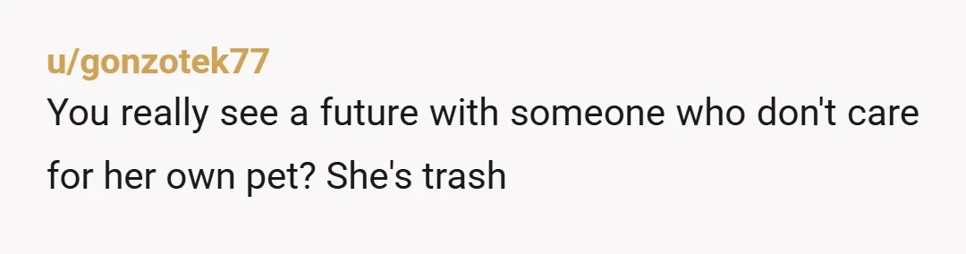 u/LotsaCatz She's not "amazing". She's neglecting her cat, which is very irresponsible, and badmouthing you to her friends because of HER failings. She calls it an "ultimatum" -- it wasn't....
