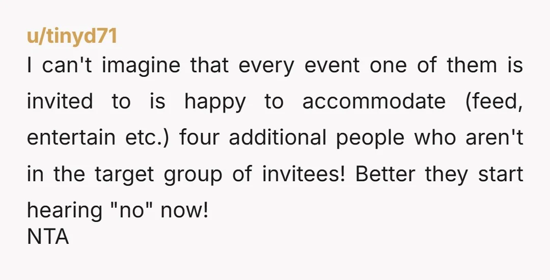 u/Aliciaisla2 NTA I am having the same conundrum with my upcoming daughters 7th birthday party, every party we have attended this year parents have lobbed up with 2 or three...