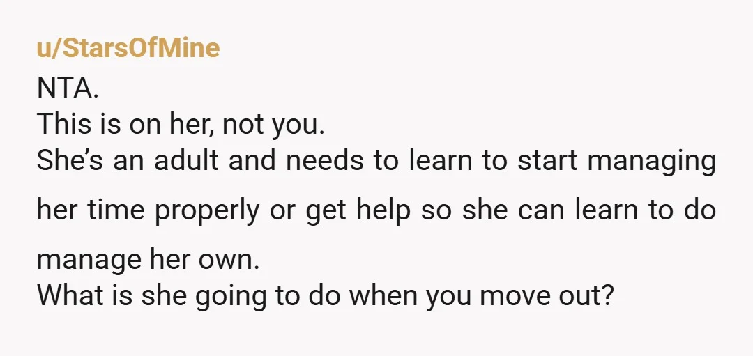u/Aggressive_Cup8452 NtA. You're working. Not free at home being her alarmclock.. or phone. Because she could have easily set an alarm. She wanted a wakeup call at 11 for an...