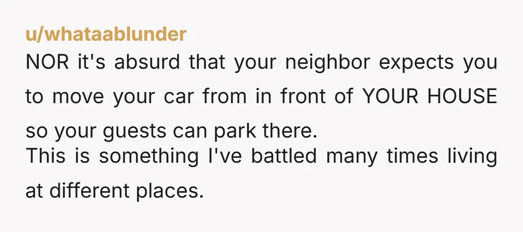 u/Life_Temperature2506 Well, she's only asking you to move a little, to create more space, right? The neighborly thing to do is do it, and if it doesn't create enough space...