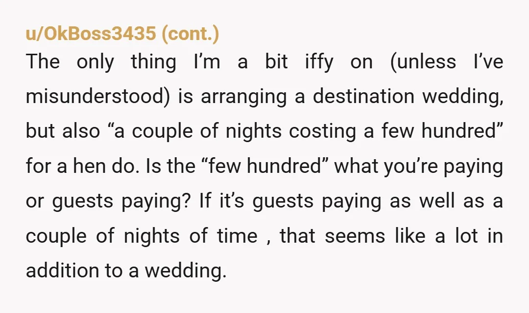 u/bec_1993 NTA your sil sounds like an entitled brat it’s simple When it comes to destination weddings, if you can’t afford it, you don’t go It’s that simple. She can...