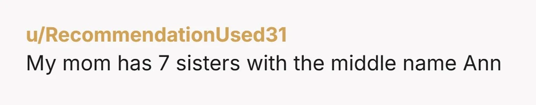 u/RecommendationUsed31
My mom has 7 sisters with the middle name Ann