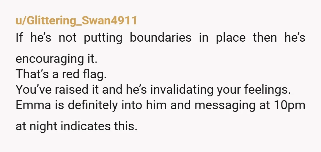 u/pickensgirl His priorities are clearly defined. He finds the attention more important than protecting your feelings or your marriage.  His co-workers clearly think there’s something going on between them. They...