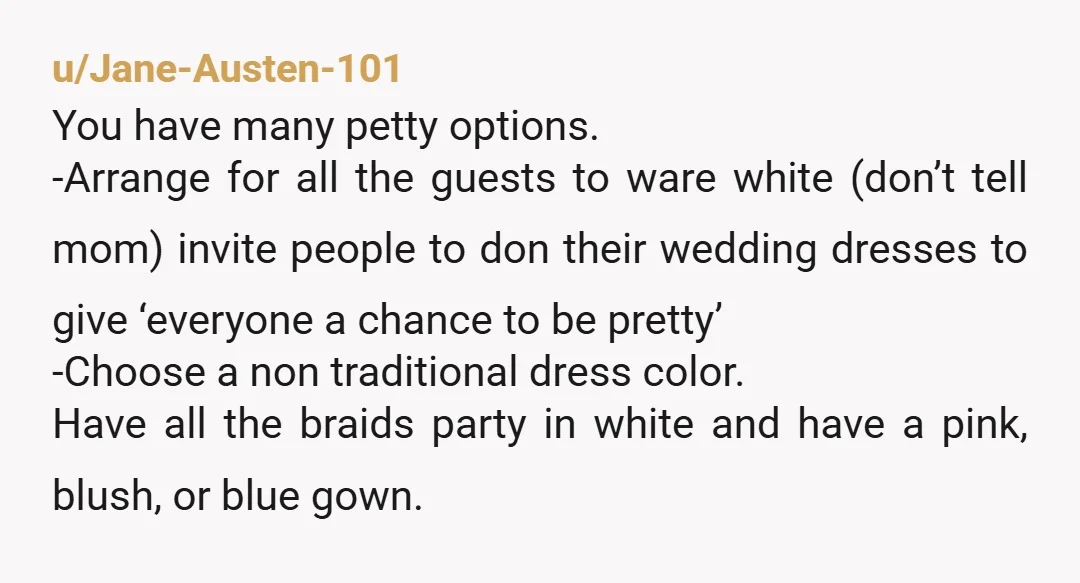 u/WabbitCZEN Not wanting other people to wear white at your wedding and not wanting to give up a seat you paid for on an airplane are two topics I think...