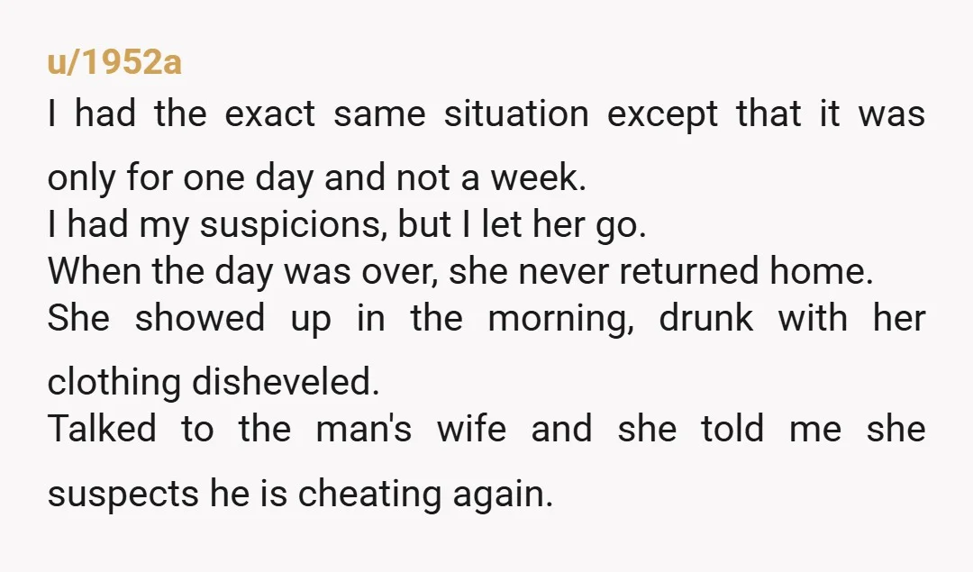 There is a wider issue : you don't need solo holidays to get cheated upon. Either your trust your partner or you don't.