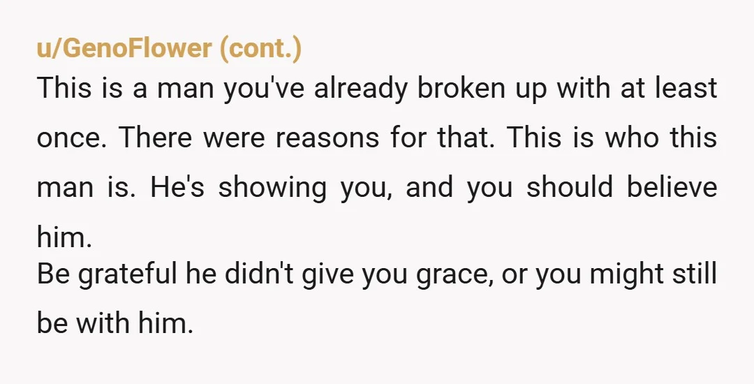 u/kalikaya
The only thing wrong is that you don't refer to him as your ex. He should be.