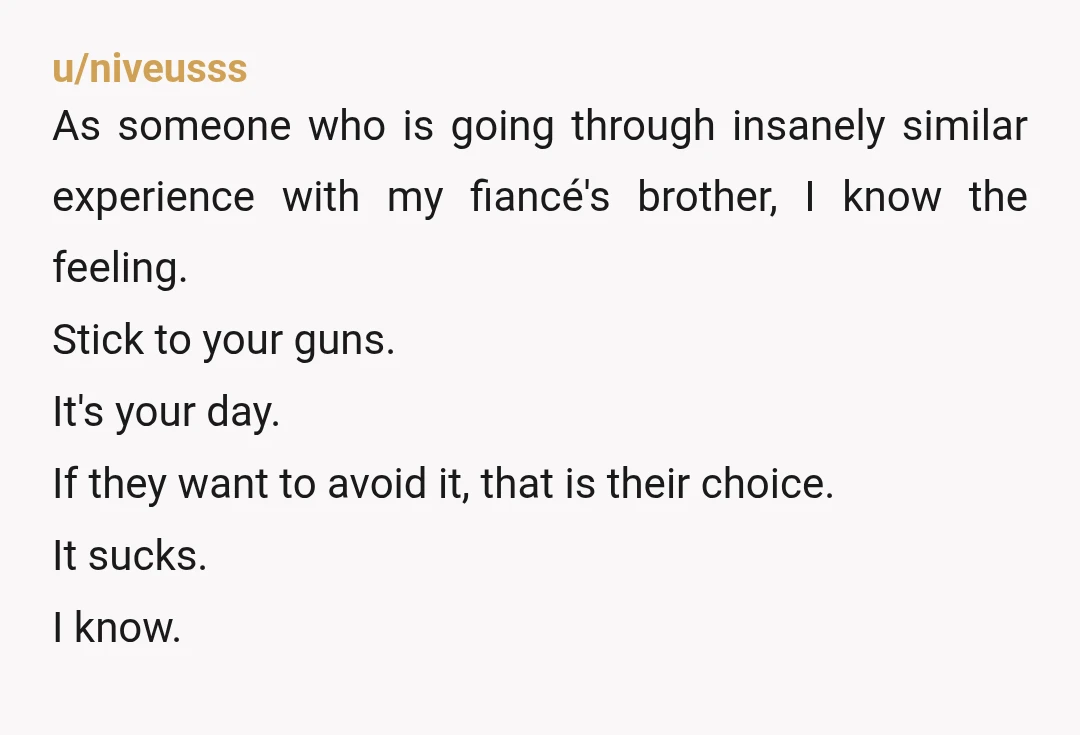 u/whitewer Nta, they don't want to tell their baby no, who from the sounds of it will cause problems at the wedding and it won't be your day. They are...