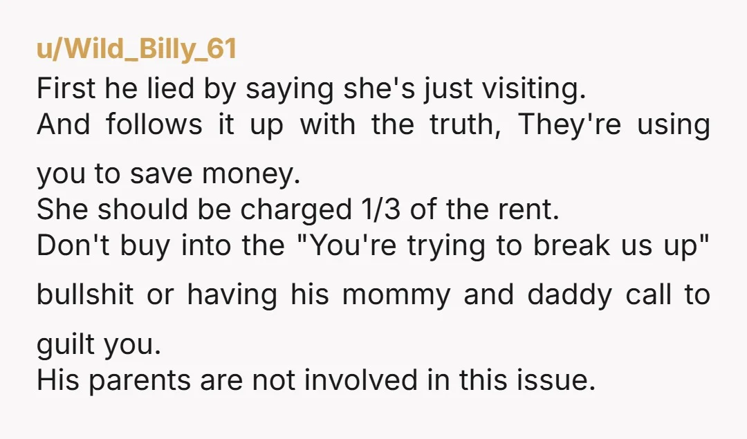 u/NoDevelopment6303 If they share a room I would say 60-40 is more reasonable than 1/3-1/3-1/3.   I agree with comments that say look at the lease.  