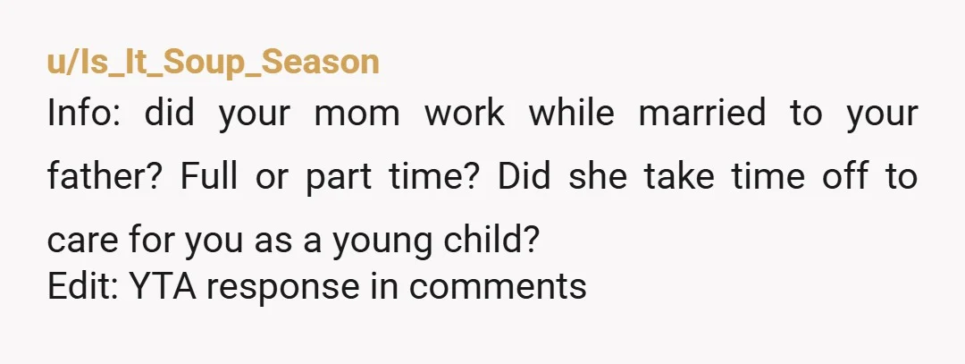 u/HopeFloatsFoward
You have no idea the details of their marriage nor why she is getting spousal support.
It is between the two of them and the court.
Butt out.