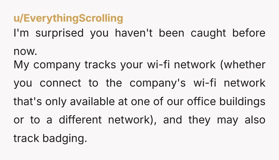 u/hotlibramess I’ve witnessed managers having security run badge reports on other sites to see if people are actually going in. So dumb. Such a waste of time.