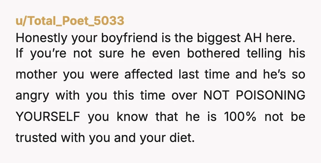 u/discordian_floof INFO Did you tell your boyfriend to tell his mom that you would be eating your own food ahead of time? So she would not have to go through...