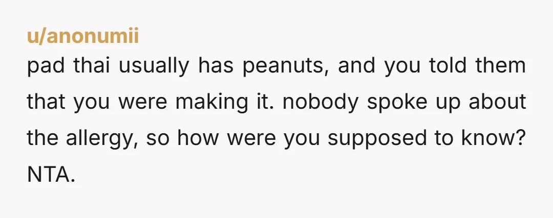 u/old_vegetables It doesn’t matter if it’s a common food allergy if you don’t think anyone in attendance has that allergy. Like nobody in my family is allergic to shellfish, so...